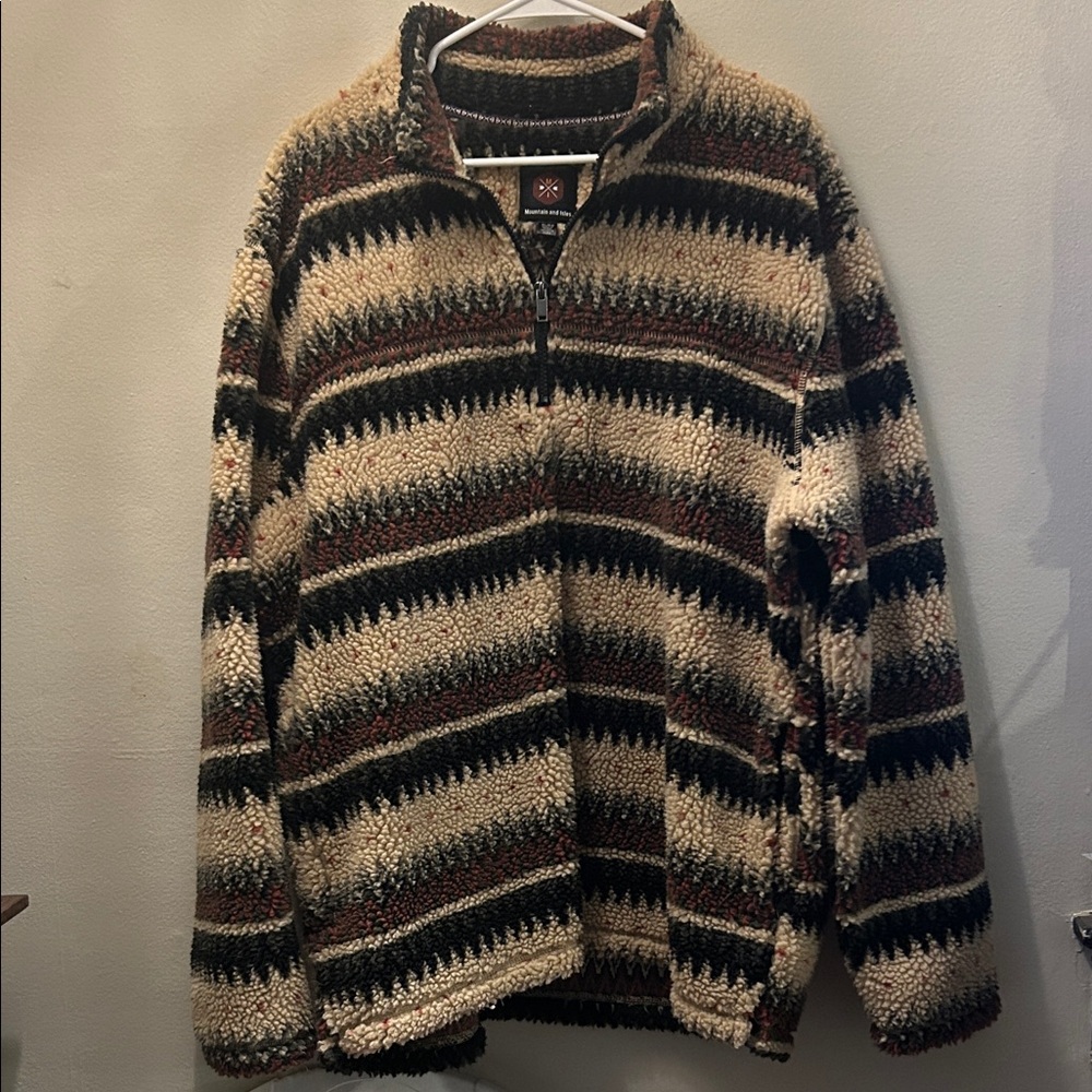 Men's Striped Sherpa Sweater - Black, Brown, Cream